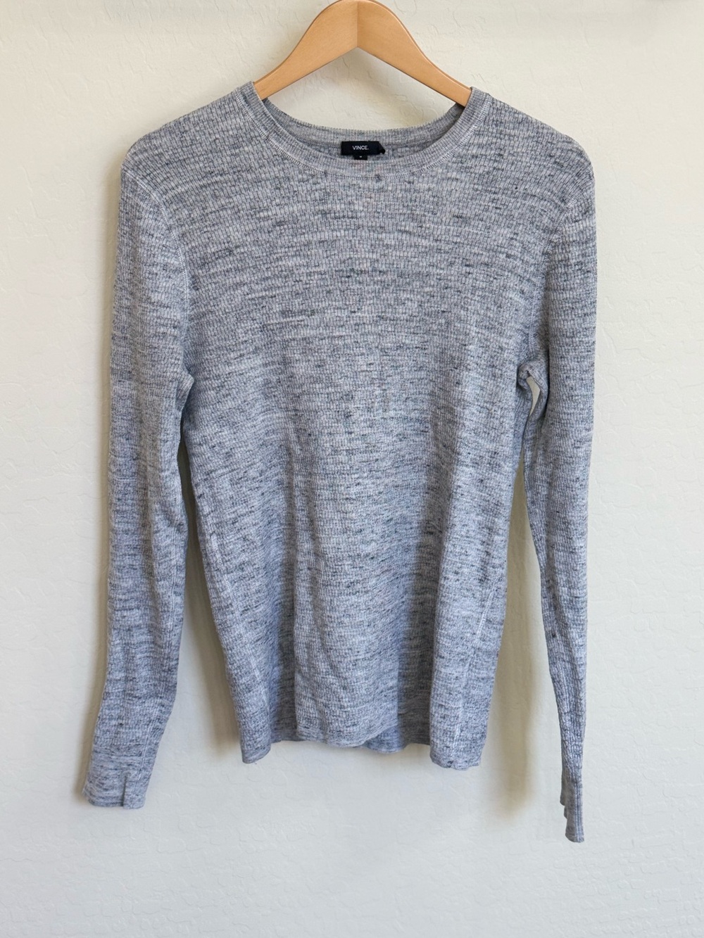 Vince Gray Marl Ribbed Knit Long Sleeve Sweater Top M Back Seam